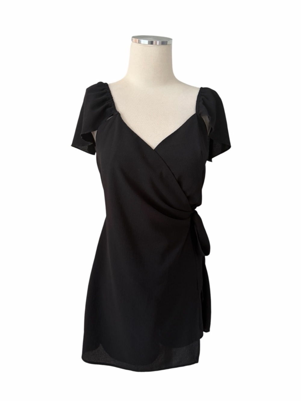 Show Me Your Mumu Black Wrap Romper with Tie & Shoulder Flutter Sleeve Sz M - Picture 6 of 14